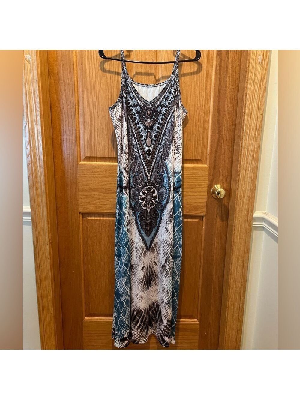 Women's Blue Snakeskin Print Bohemian Maxi Cami Dress Large - Picture 2 of 15